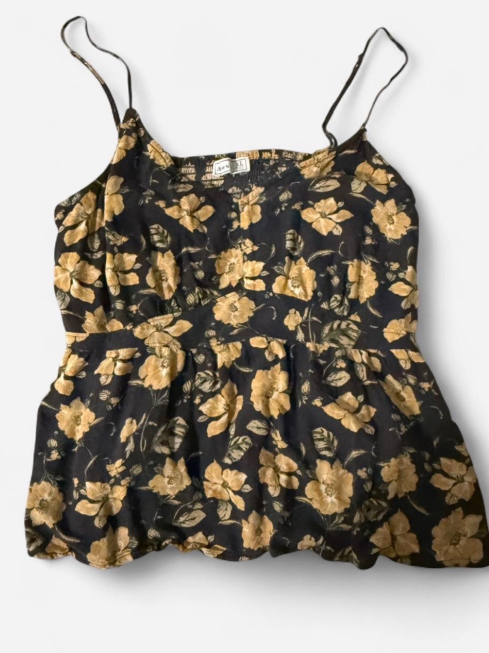Abercrombie & Fitch Black Floral Spaghetti Strap Peplum Camisole
